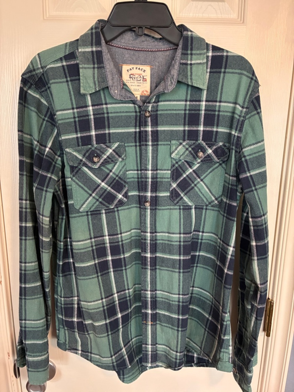 Fat Face Green and Navy Plaid Casual Button-Down Shirt